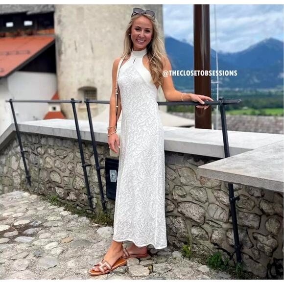 🤍 ZARA Halter Midi Dress NWT | Oyster White Open Back Textured M - Picture 10 of 16